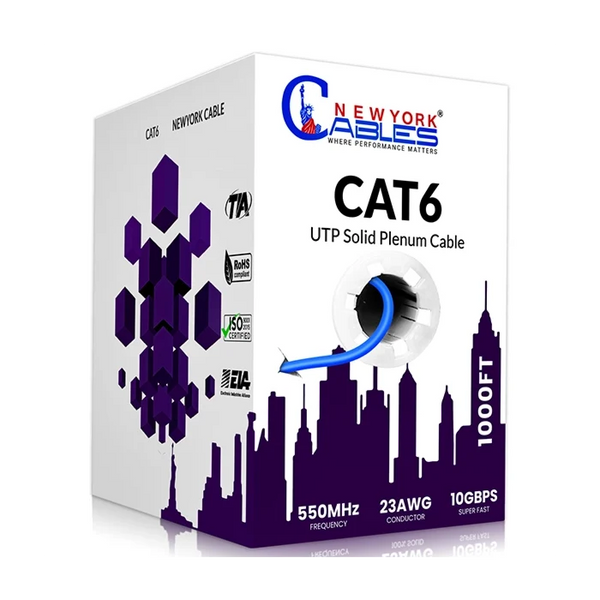 1000ft Cat6 Plenum CCA Cable UTP CMP Rated 23 AWG 550 MHz Pull Box
